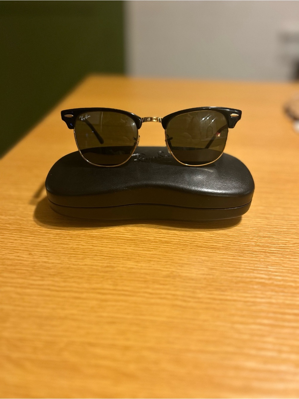 Ray-Ban Clubmaster Sunglasses in Black and Gold with Green Lenses